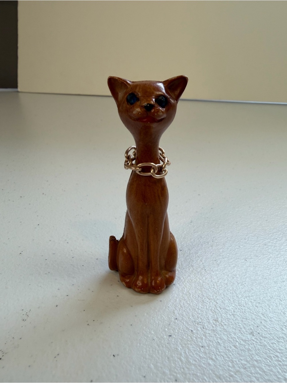 Vintage Mid Century Modern MCM Brown Jewel Eyes Atomic Cat Figurine Statue 1960s